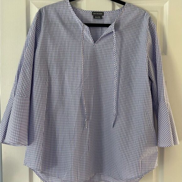 Van Heusen Blue Pink Plaid Blouse Top Size XL - Picture 1 of 9